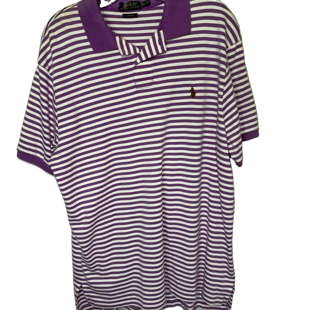 Polo Ralph Lauren Men's XL Striped Purple Polo Button Short Sleeve Shirt